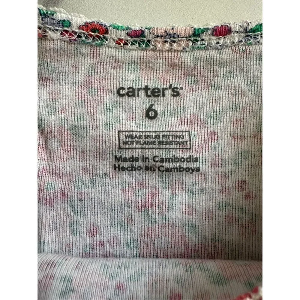 Carters girls size 6 floral field 2 pc set long sleeve cotton with pants snug fi
